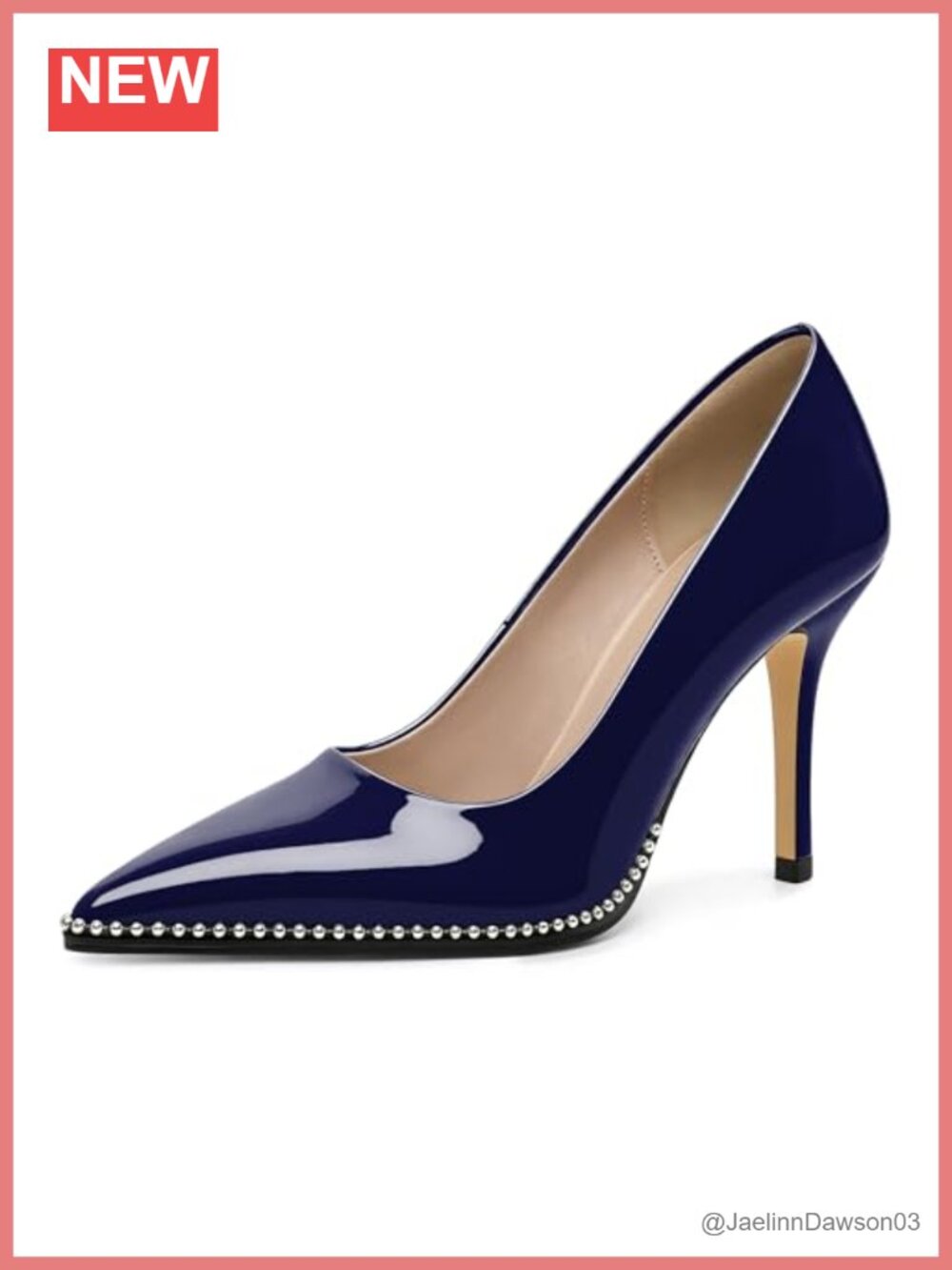 Women's Beaded Pointed Toe High Heel Pumps Patent Leather Stilettos 3.5 Inch